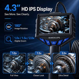 Dual lens 8.5mm Digital Endoscope dual lens with 4.3" IPS Screen, IP67 Semi-Rigid Snake Inspection Camera with 8 LED Lights. Perfect for Automotive Engine and observing Hard to Reach Areas