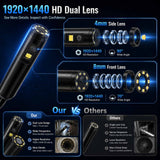 Dual Lens Endoscope Camera with Light 1920P HD Borescope Inspection Camera for Android & iPhone, Semi-Rigid Snake Cable with 8 LEDs, Waterproof for Sewer Pipe Automotive Inspection