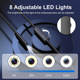 Endoscope Camera with Light 8mm 1920P HD Borescope Inspection Camera for Android & iPhone, Semi-Rigid Snake Cable with 8 LEDs, Waterproof for Sewer Pipe Automotive Inspection