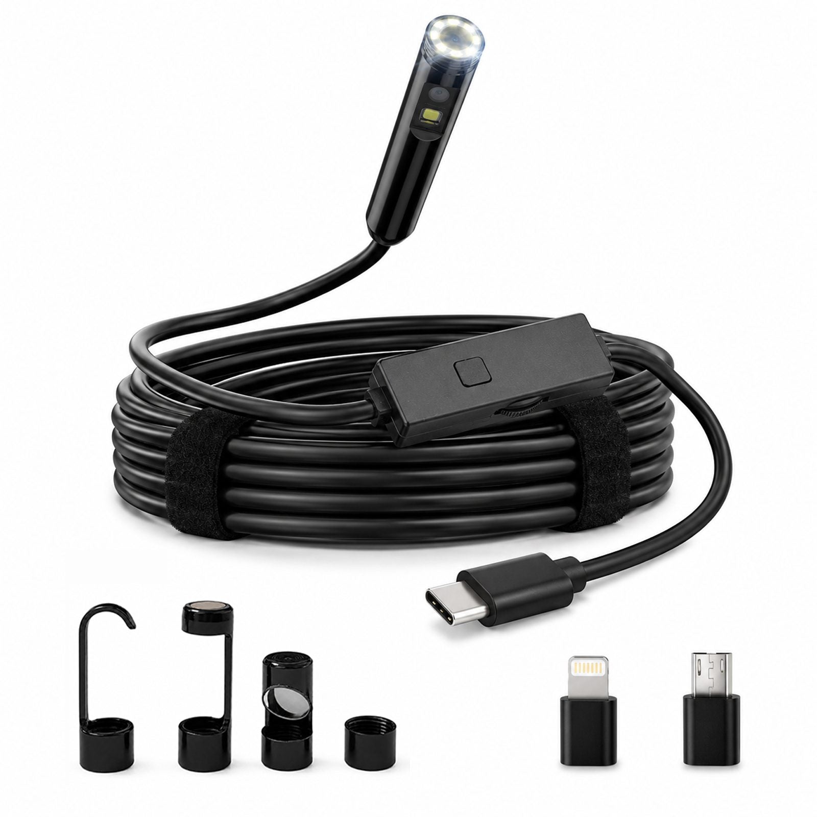 Endoscope Camera with Light 8mm 1920P HD Borescope Inspection Camera for Android & iPhone, Semi-Rigid Snake Cable with 8 LEDs, Waterproof for Sewer Pipe Automotive Inspection