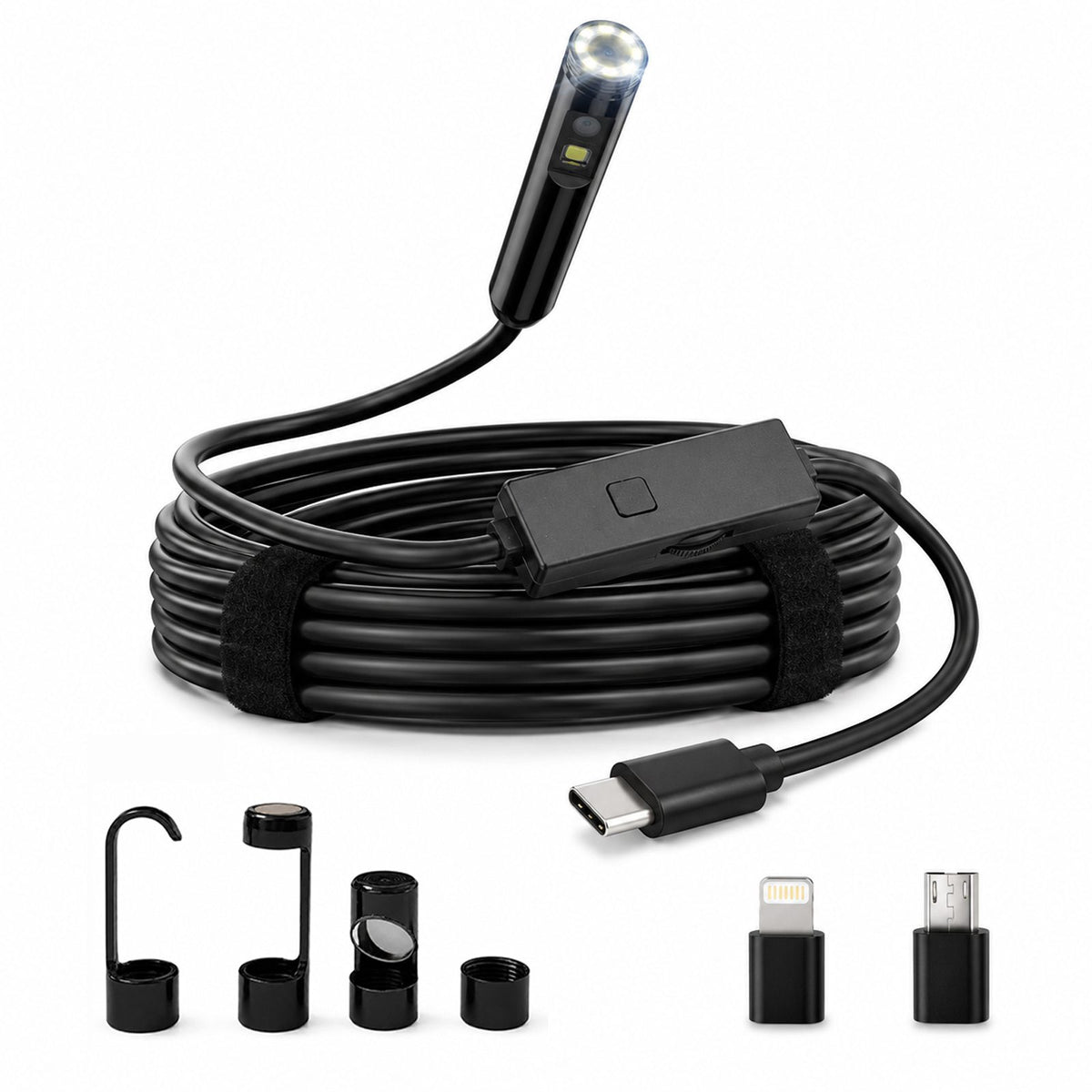 Dual Lens Endoscope Camera with Light 1920P HD Borescope Inspection Camera for Android & iPhone, Semi-Rigid Snake Cable with 8 LEDs, Waterproof for Sewer Pipe Automotive Inspection