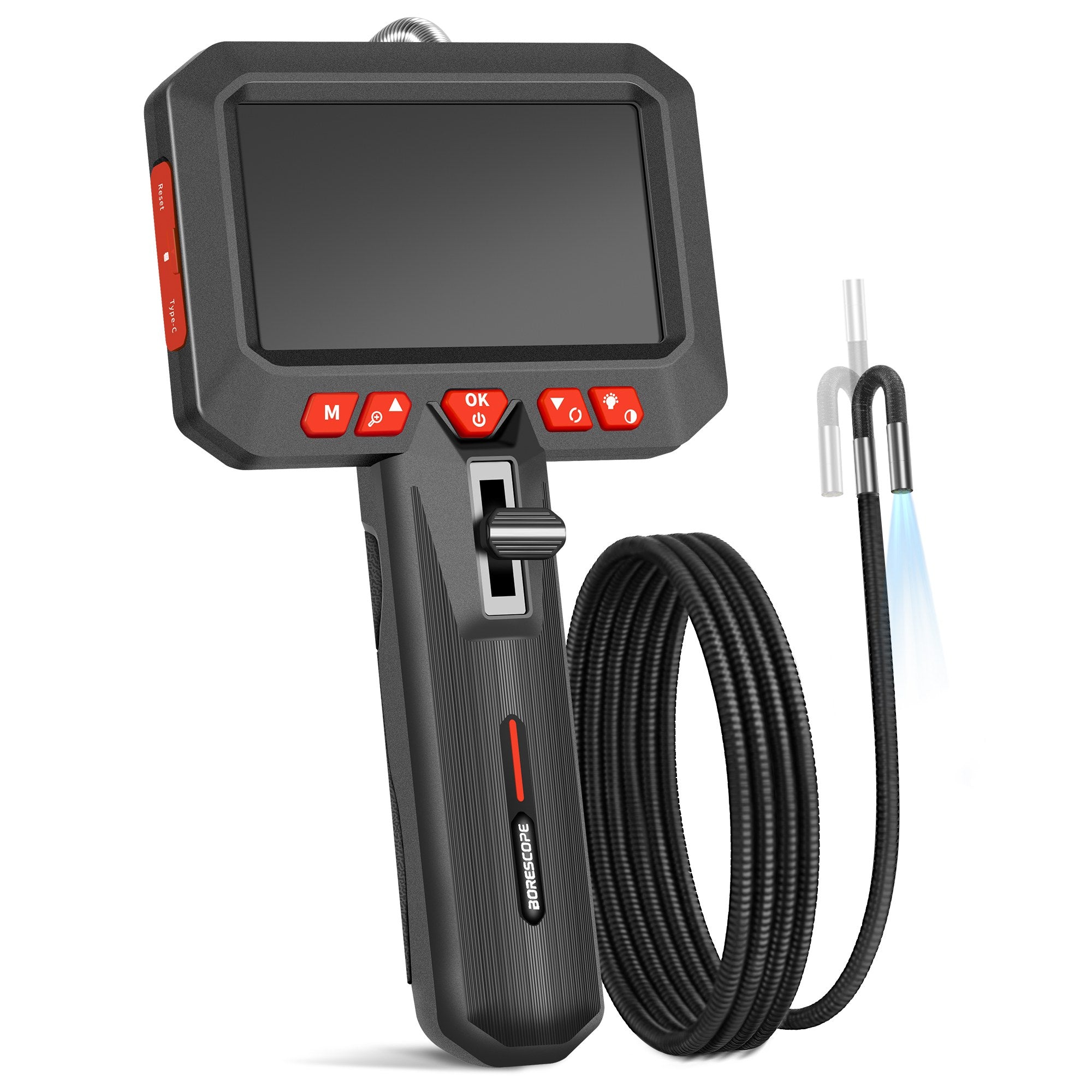 4.5" HD Screen Articulating Endoscope, 6mm Probe Borescope Camera with 1M Cable, 360° Rotatable Display & Dimmable LEDs, One-Click Photo/Video for Automotive Repair and Industrial Detection
