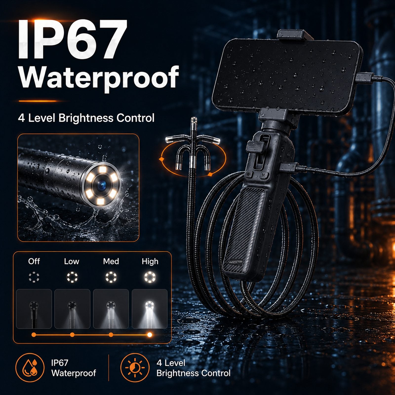 Articulating Borescope with 6mm Semi-Rigid Inspection Camera, 1M Endoscope with Rotatable Display, Adjustable LED Lights, Photo & Video Recording for Engine, Pipeline, and Mechanical Inspection | Lewiirobxx