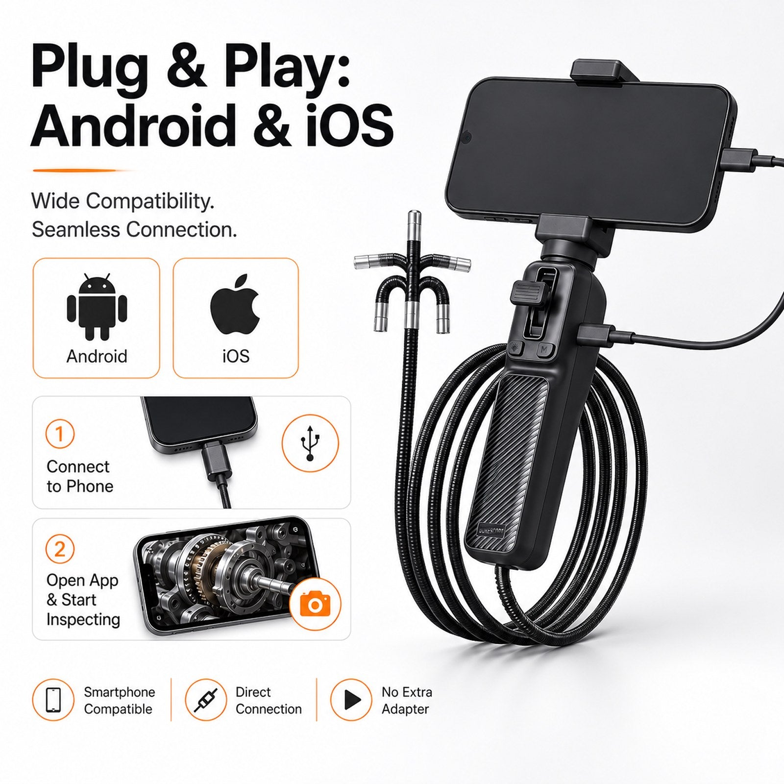 Articulating Borescope with 6mm Semi-Rigid Inspection Camera, 1M Endoscope with Rotatable Display, Adjustable LED Lights, Photo & Video Recording for Engine, Pipeline, and Mechanical Inspection | Lewiirobxx