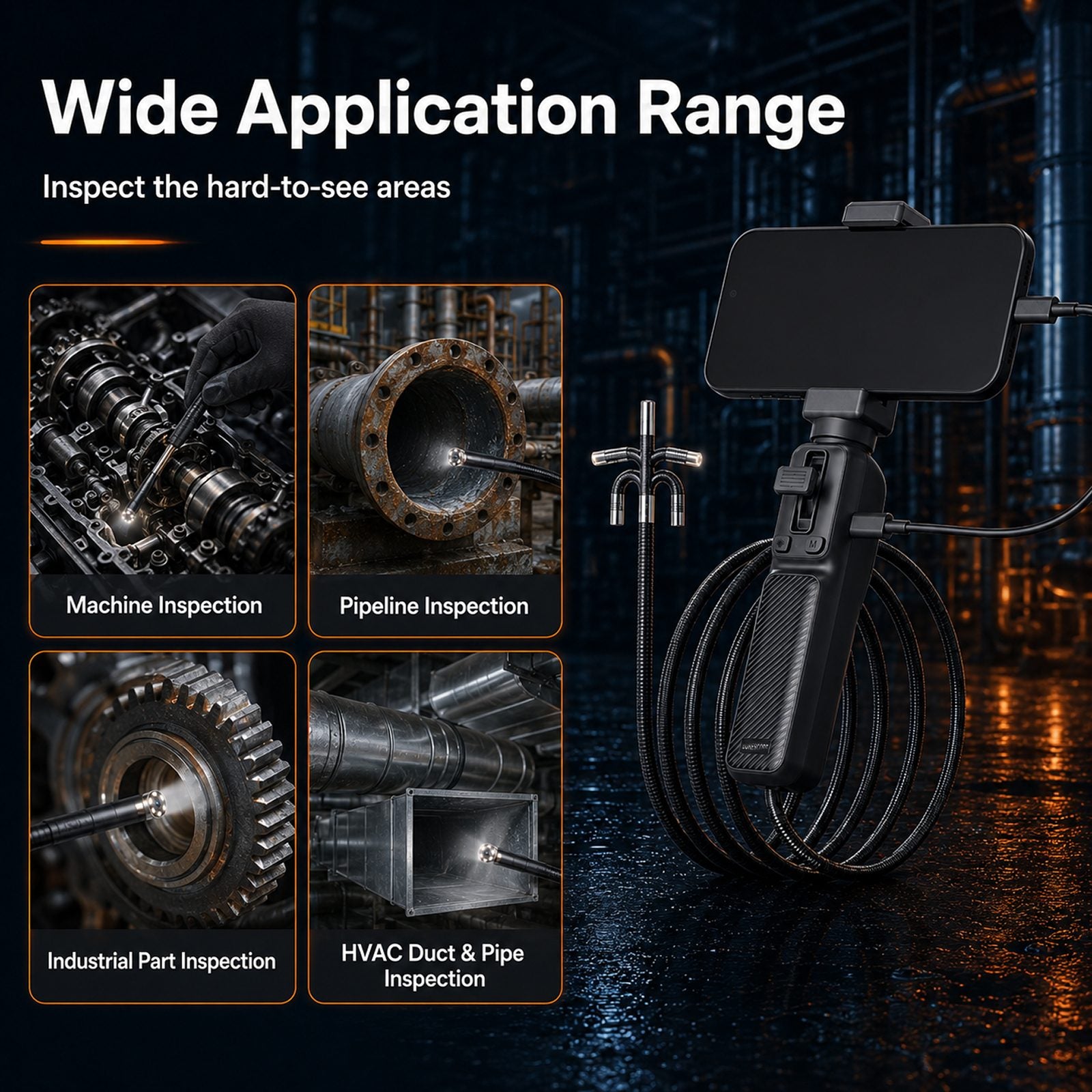 Articulating Borescope with 6mm Semi-Rigid Inspection Camera, 1M Endoscope with Rotatable Display, Adjustable LED Lights, Photo & Video Recording for Engine, Pipeline, and Mechanical Inspection | Lewiirobxx