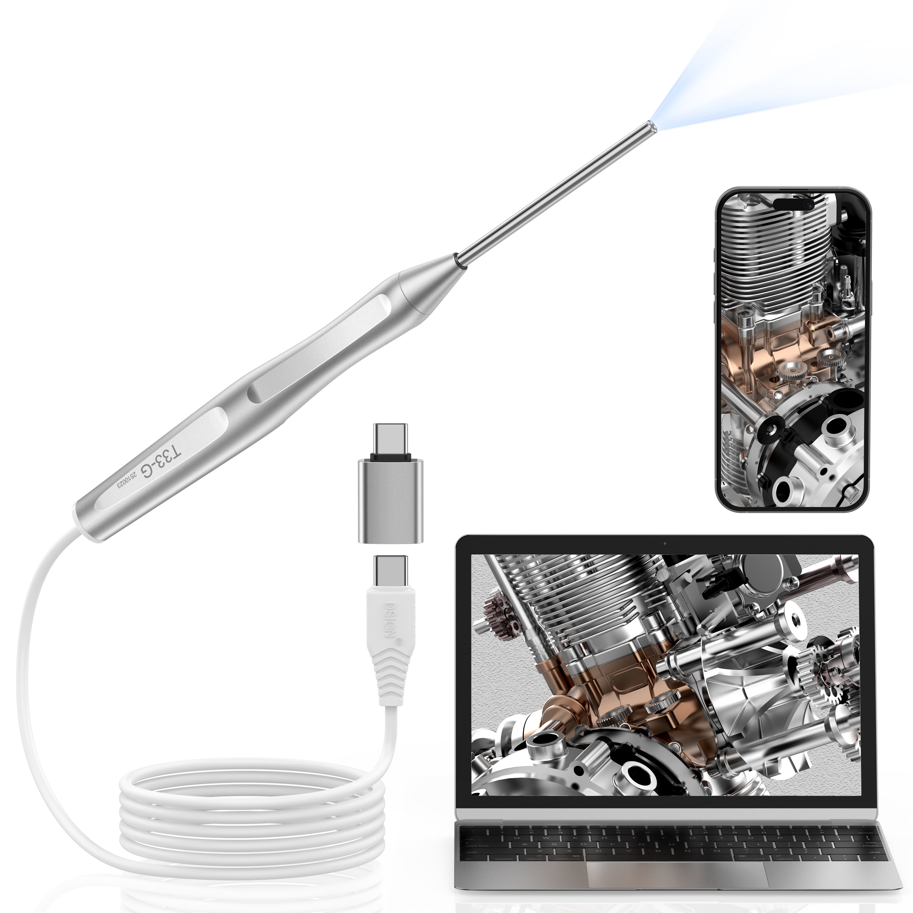 3.3mm Rigid Endoscope Camera with light, Industrial Grade HD Inspection Camera for Machinery & Pipeline