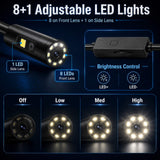 Dual Lens Endoscope Camera with Light 1920P HD Borescope Inspection Camera for Android & iPhone, Semi-Rigid Snake Cable with 8 LEDs, Waterproof for Sewer Pipe Automotive Inspection