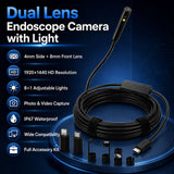 Dual Lens Endoscope Camera with Light 1920P HD Borescope Inspection Camera for Android & iPhone, Semi-Rigid Snake Cable with 8 LEDs, Waterproof for Sewer Pipe Automotive Inspection