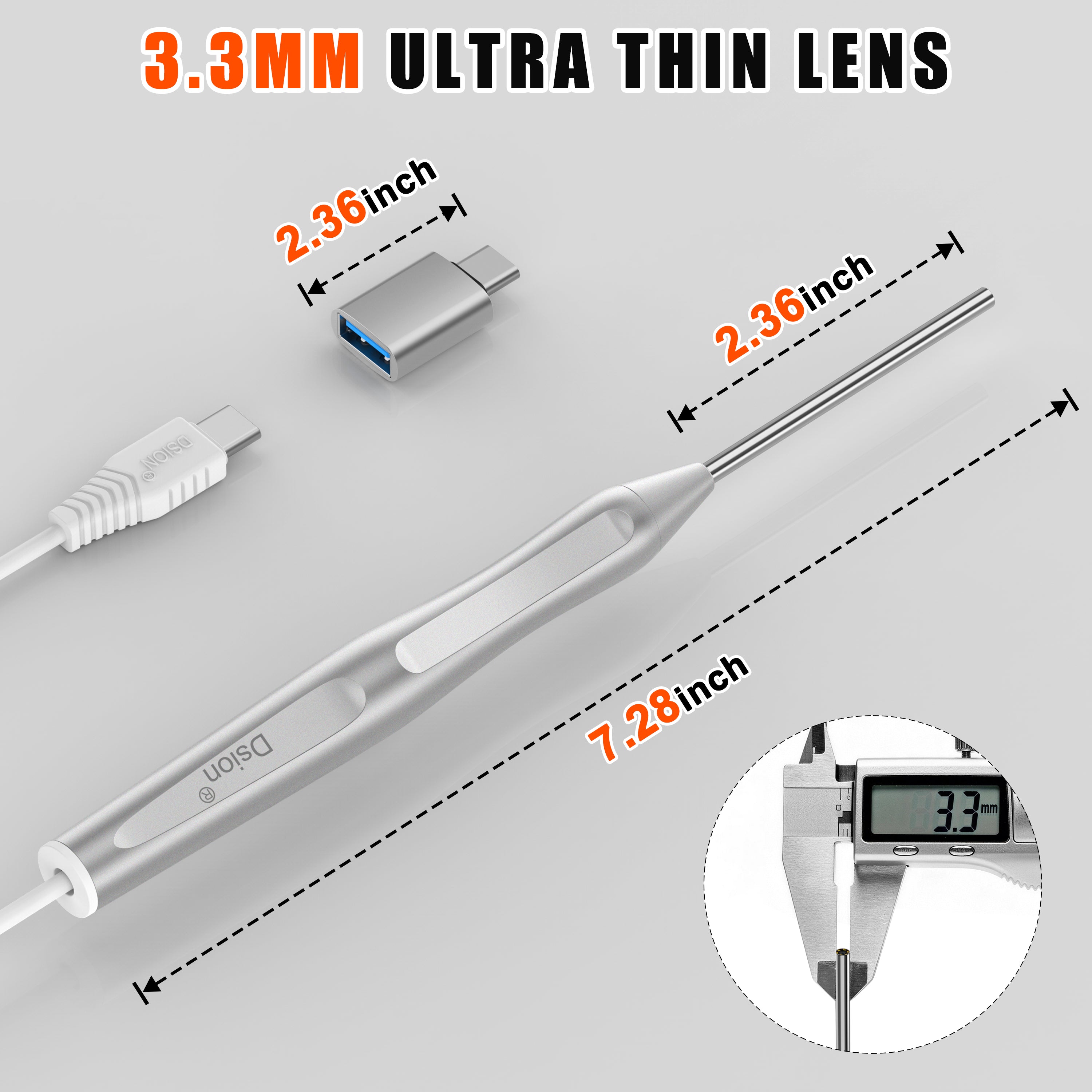 3.3mm Rigid Endoscope Camera with light, Industrial Grade HD Inspection Camera for Machinery & Pipeline