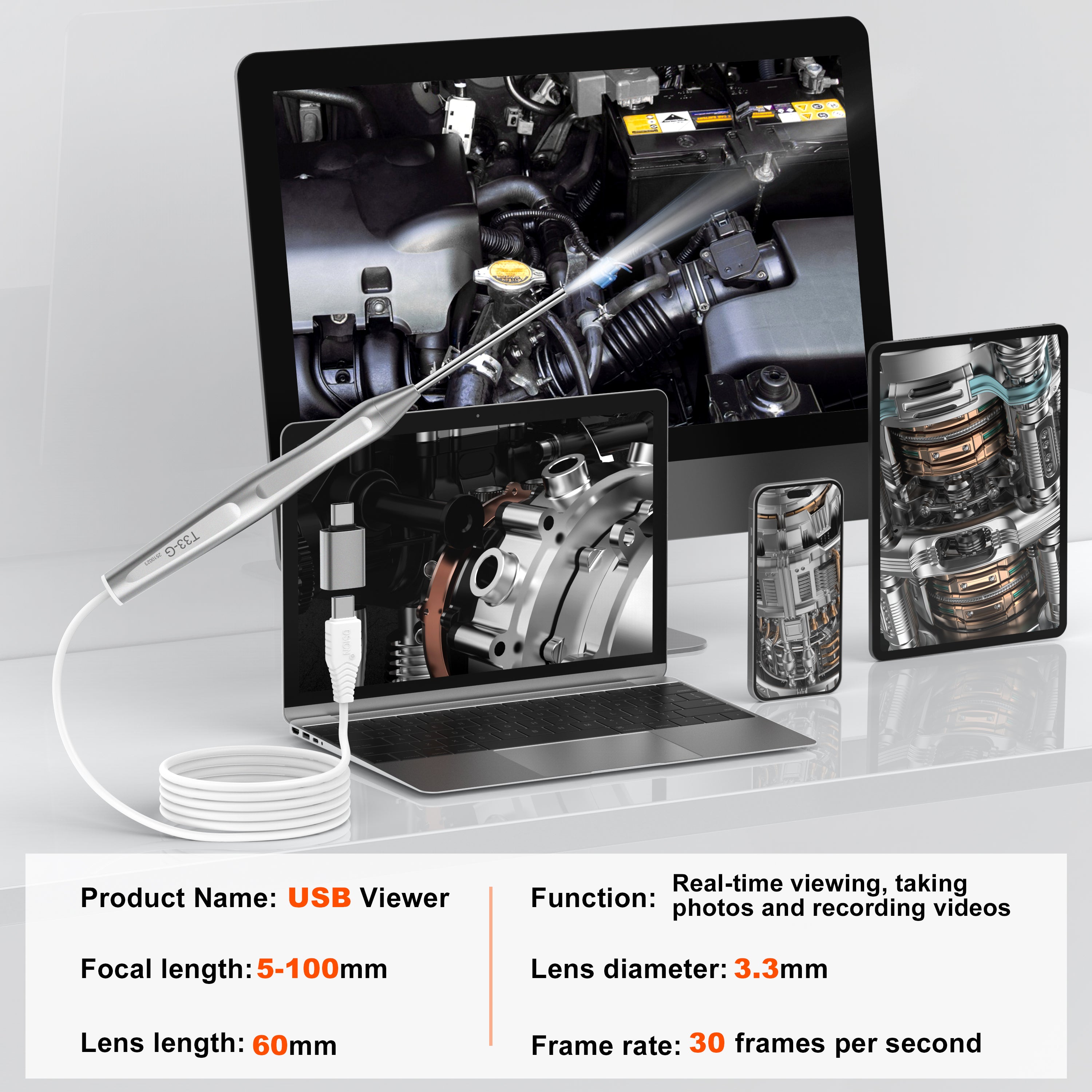 3.3mm Rigid Endoscope Camera with light, Industrial Grade HD Inspection Camera for Machinery & Pipeline