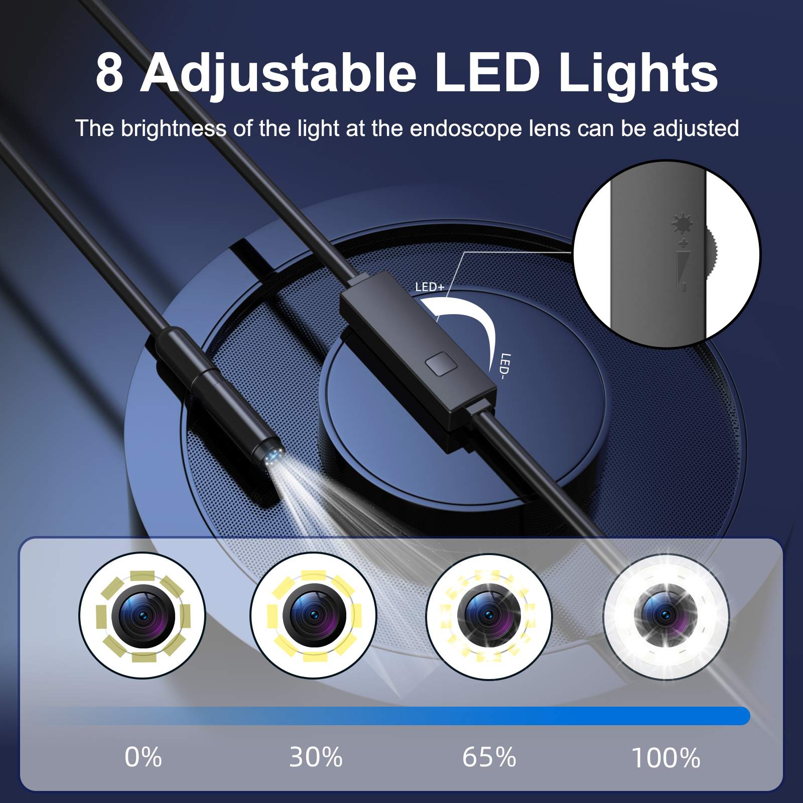 Endoscope Camera with Light 8mm 1920P HD Borescope Inspection Camera for Android & iPhone, Semi-Rigid Snake Cable with 8 LEDs, Waterproof for Sewer Pipe Automotive Inspection