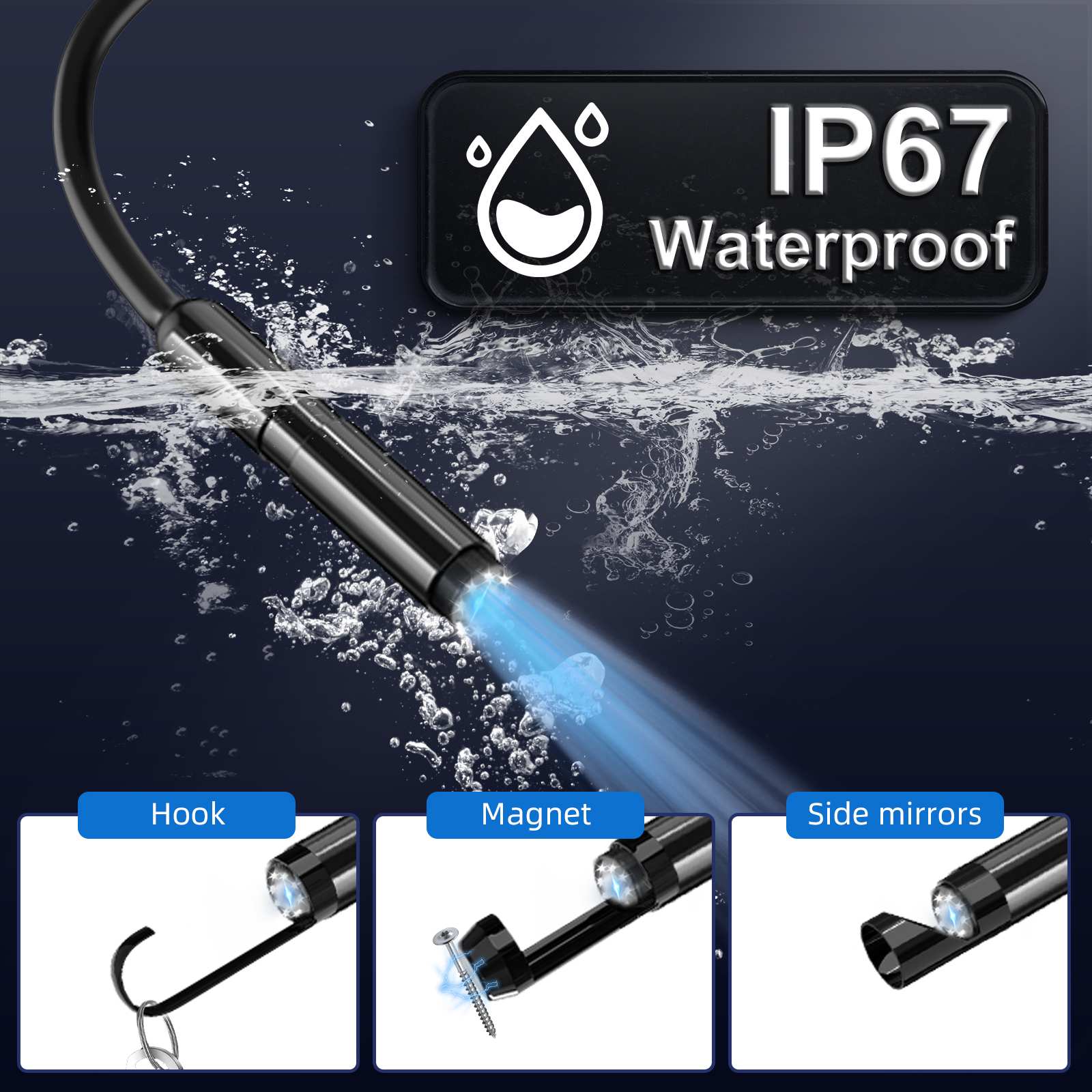 Endoscope Camera with Light 8mm 1920P HD Borescope Inspection Camera for Android & iPhone, Semi-Rigid Snake Cable with 8 LEDs, Waterproof for Sewer Pipe Automotive Inspection