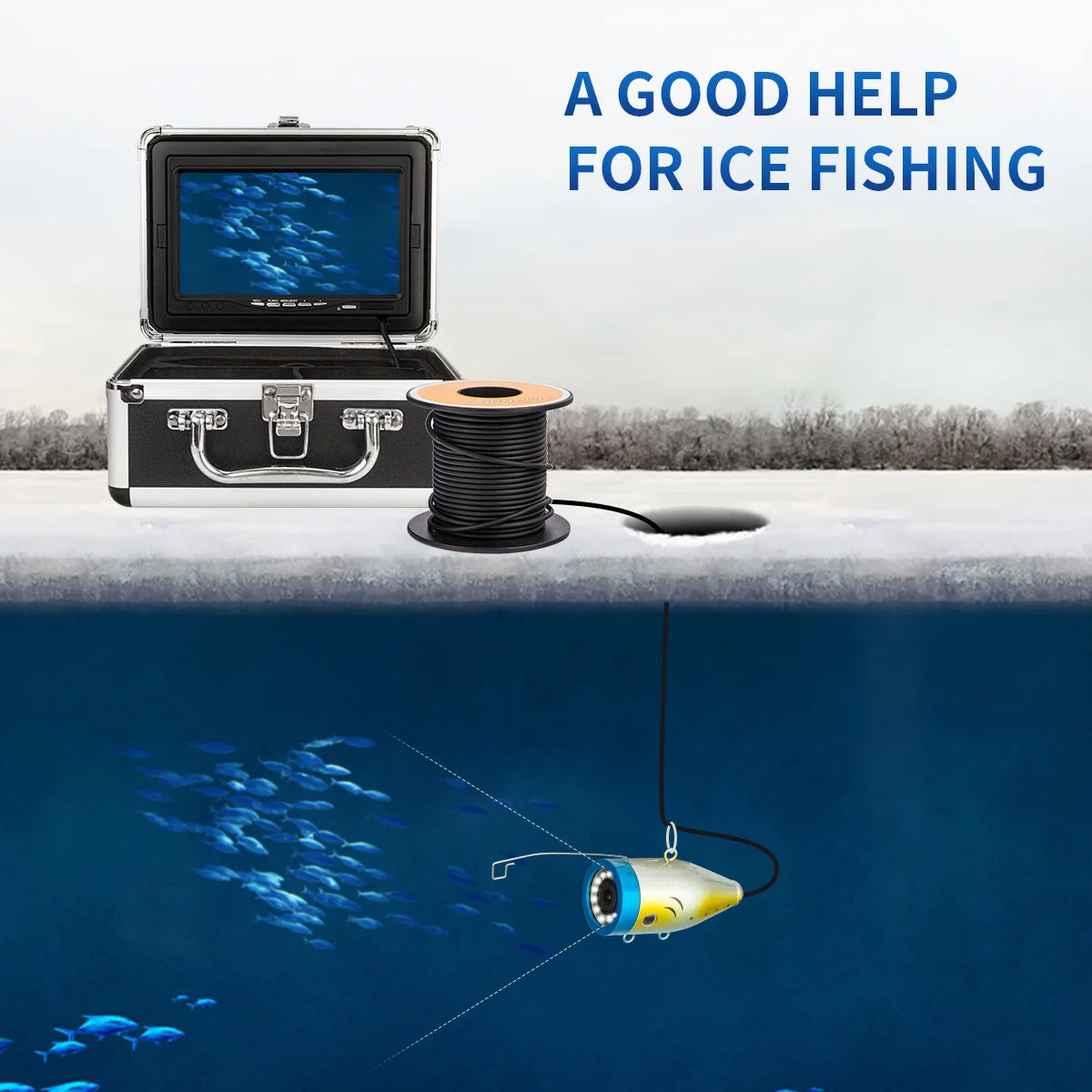 100m Dvr Waterproof Fish Finder 7"lcd Monitor Video Camera 1000tvl Underwater Ice Fishing 36 Leds Ir 360 Degree Rotating 8gb