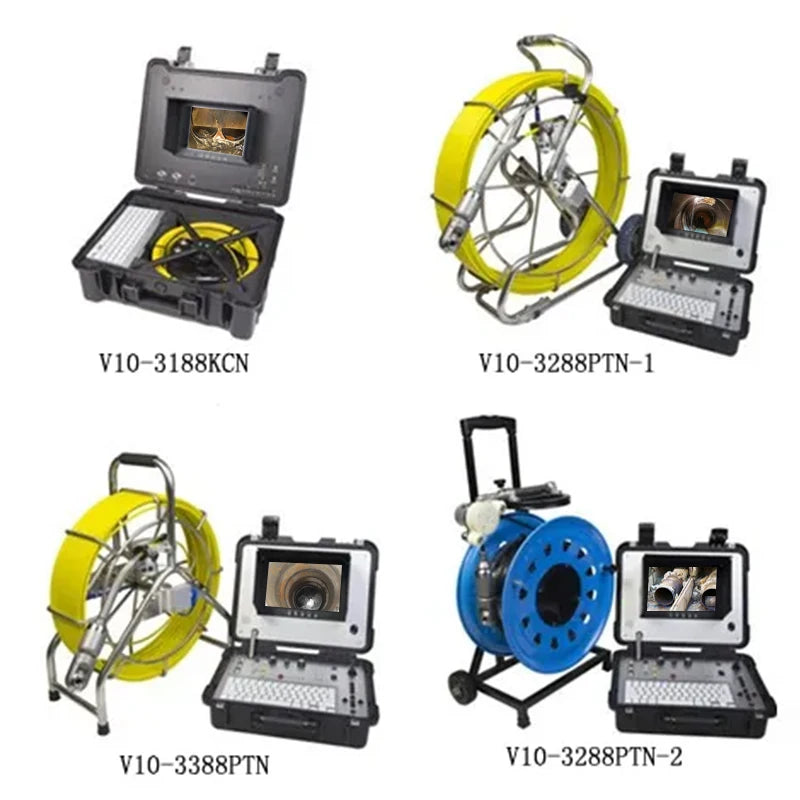 50mm Pan Tilt Pipe Inspection Camera for Underwater Wells 8 Inch AHD Monitor with Screen 20m to 60m with Sewer Camera Parts