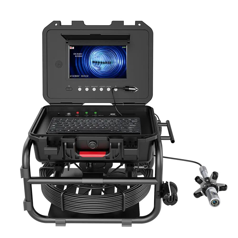 9英寸DVR 100米360度旋转双镜头定位器视频工业排水管道检测排污管道摄像头