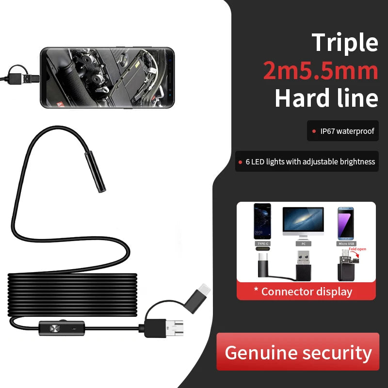 High definition Android mobile phone endoscope camera for industrial vehicle inspection, pipe, air conditioner, engine probe, adjustable lighting, 8mm, 5mm