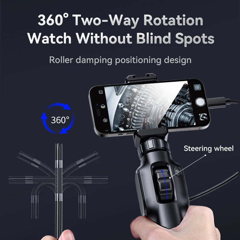 1080P Industrial Endoscope Camera 360 Degree Rotating Borescope for Automotive Pipeline Inspection
